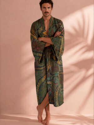Pre-Order: Toba Emerald Cotton Batik Kimono | Unisex Resort Wear