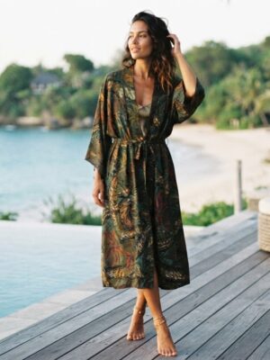 Pre-Order: Toba Emerald Cotton Batik Kimono | Unisex Resort Wear